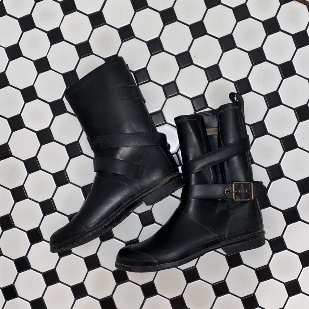 Burberry Black Leather Mid-Calf Rain Boots